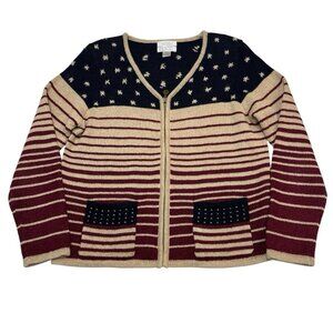 Christopher Banks Sweater S American Flag Cardigan Zip Front Patriotic USA